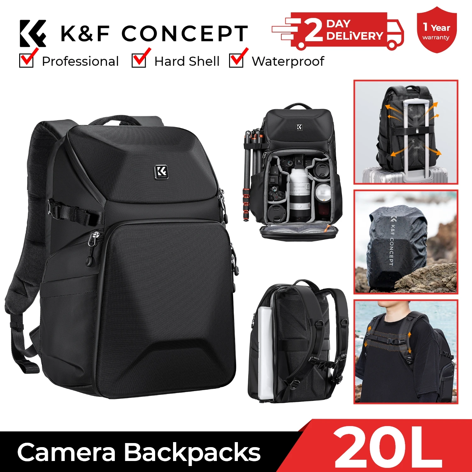 Photography Lighting Bag - K&F CONCEPT 20L Tas Ransel Kamera