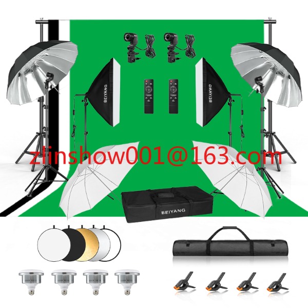 Photography Umbrella Lighting Kit - Peralatan Studio Foto 2.6*3m/2*3m Stand Latar