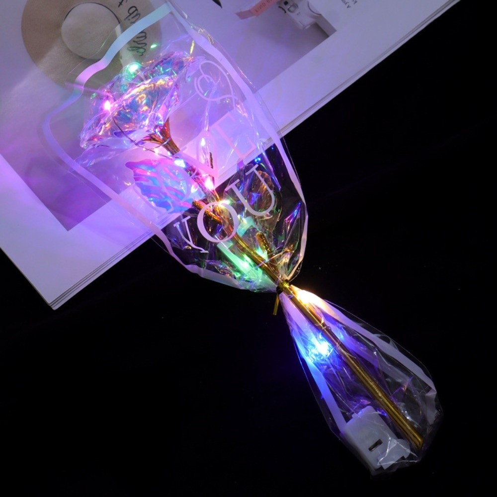 Photography Artificial Lighting - Bunga Mawar Foil Emas Bersinar Lampu