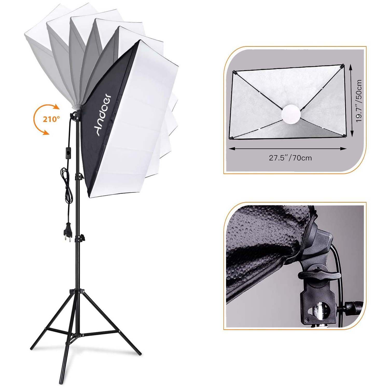 Set Pencahayaan Softbox Andoer - Photography Umbrella Lighting Kit ulasan dan harga
