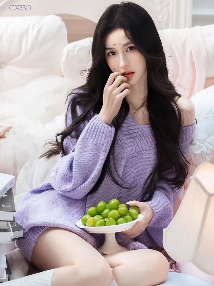Sweater Ungu Musim Gugur Musim - Photography Lighting Style ulasan dan harga